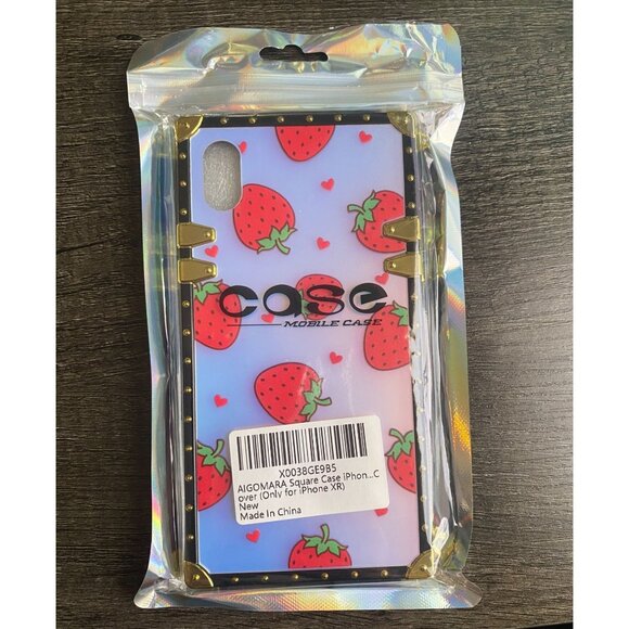 iPhone XR Case - Strawberry, Gradient, Gold Trim square for apple bling - Picture 6 of 6